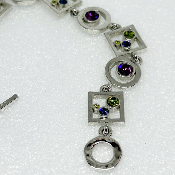 Vintage M4M Crystal Bracelet w Geometric Design Purple Green Blue - Picture 5 of 9
